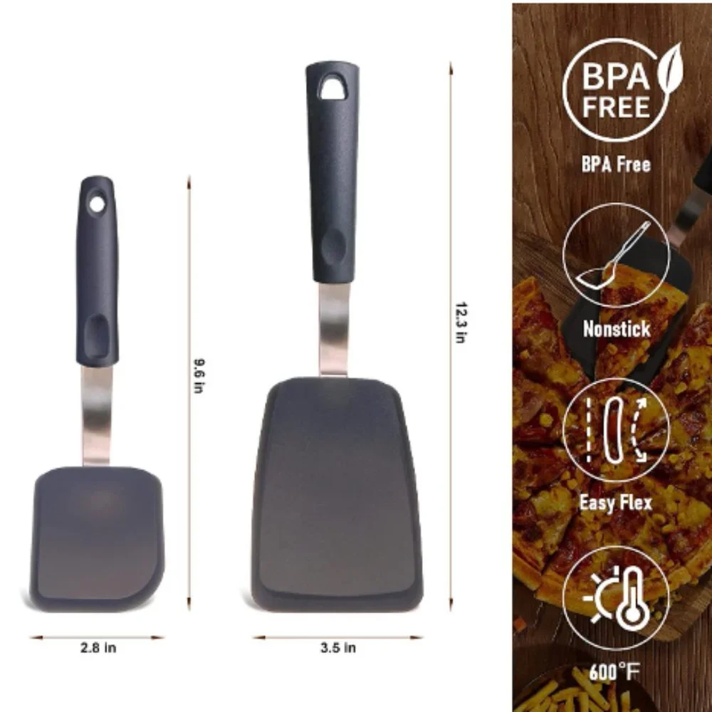 2 pc - Silicone-Stainless Steel Spatulas/ Turners - 600F Heat Resistant